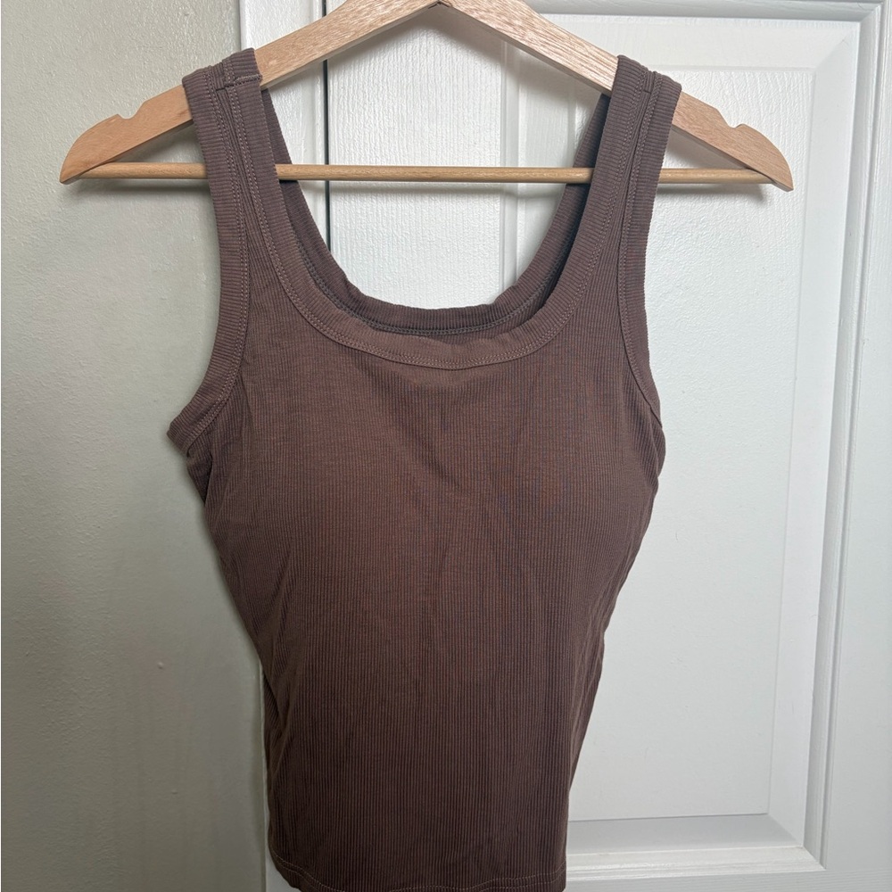 Women’s Brown Ribbed Scoop Tank Top